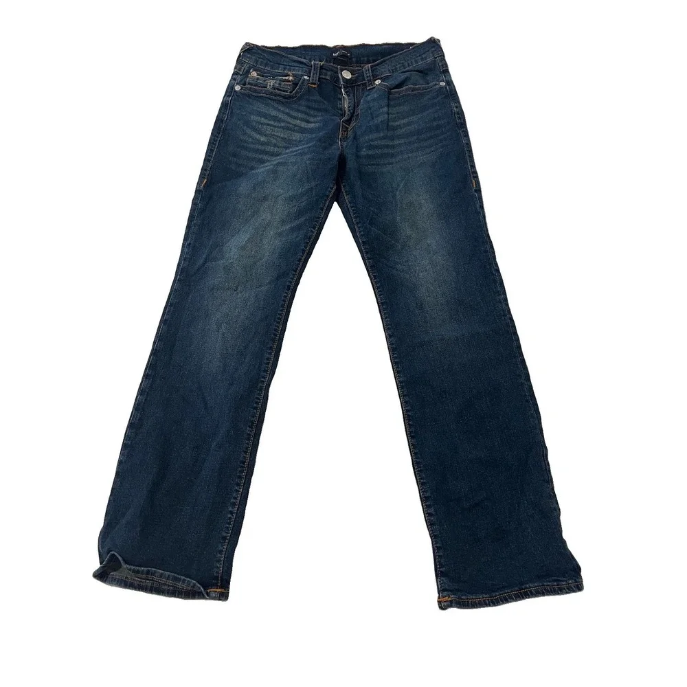 True Religion Jeans Mens 32x31 Blue Straight Flap Denim Western Stretch